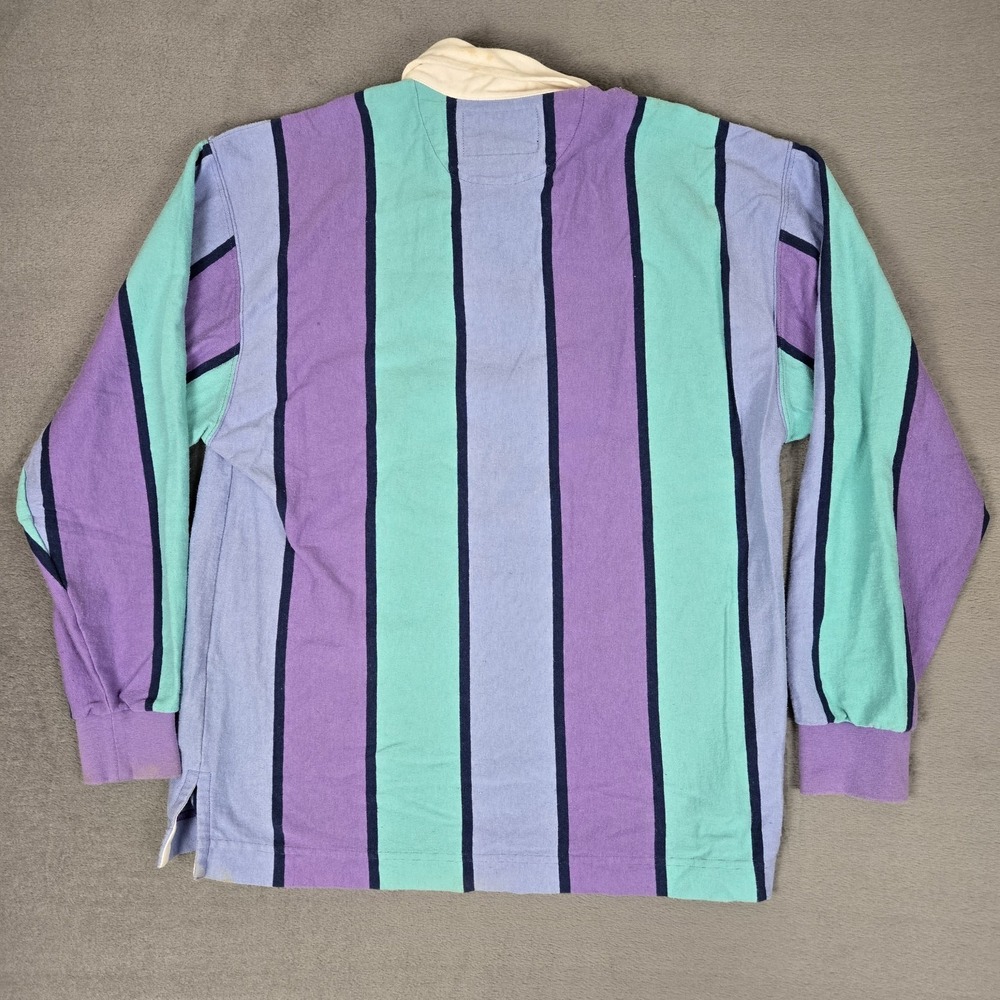 Lands End Rugby Shirt Mens Small Blue Purple Vertical Striped Long Sleeve VTG - Picture 3 of 8